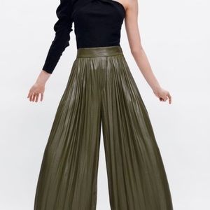 ZARA SHINY WIDE LEG KHAKI PANTS